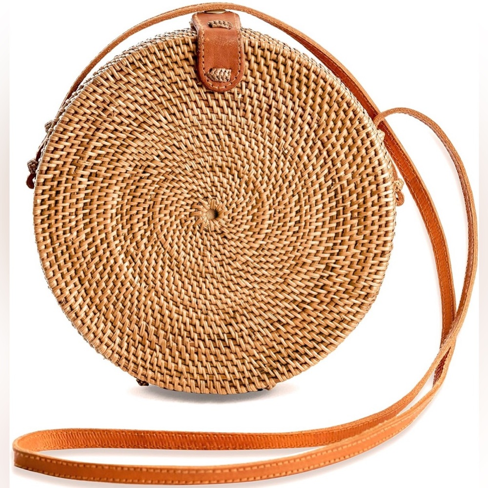 Round Rattan Cross Body Purse